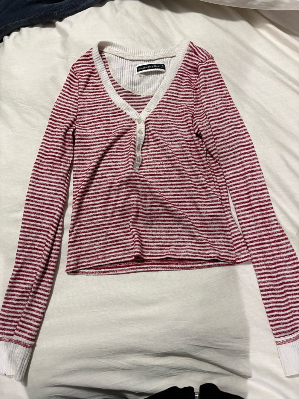 Striped Red and White Henley Long-Sleeve and matching pajama bottoms-pajama set